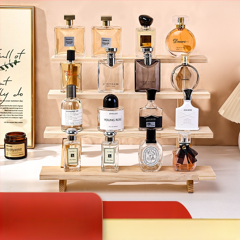 Ράφι προβολής αρωμάτων, μασίφ ξύλο, κλιμακωτό επιτραπέζιο οργανωτή, μοντέρνο μινιμαλιστικό στυλ, απαιτείται συναρμολόγηση, Μοντέλο 1