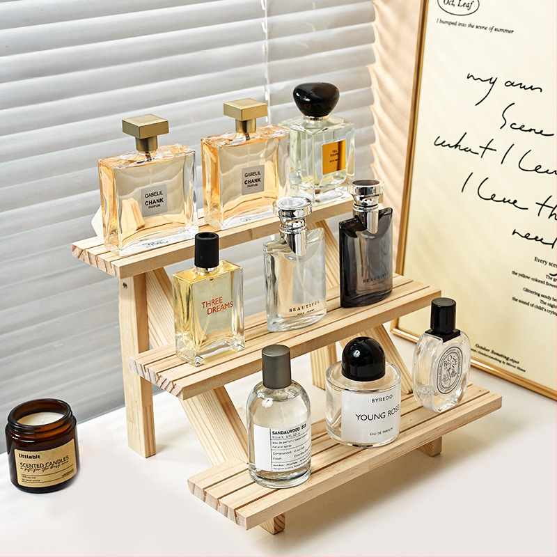 Ράφι προβολής αρωμάτων, μασίφ ξύλο, κλιμακωτό επιτραπέζιο οργανωτή, μοντέρνο μινιμαλιστικό στυλ, απαιτείται συναρμολόγηση, Μοντέλο 1