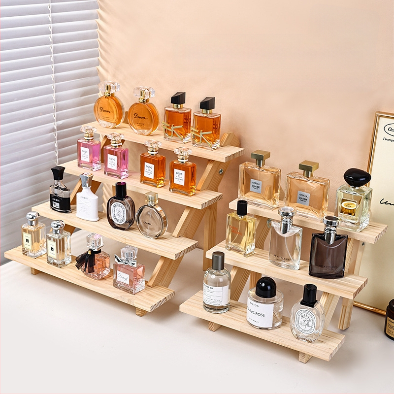 Ράφι προβολής αρωμάτων, μασίφ ξύλο, κλιμακωτό επιτραπέζιο οργανωτή, μοντέρνο μινιμαλιστικό στυλ, απαιτείται συναρμολόγηση, Μοντέλο 1