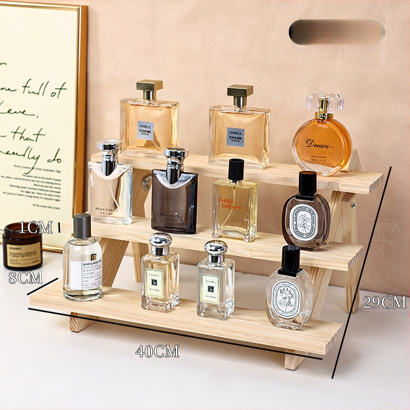 Ράφι προβολής αρωμάτων, μασίφ ξύλο, κλιμακωτό επιτραπέζιο οργανωτή, μοντέρνο μινιμαλιστικό στυλ, απαιτείται συναρμολόγηση, Μοντέλο 1