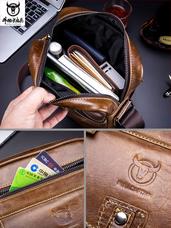 Vīriešu plecu soma Cow Captain Leather – augšējā slāņa liellopu āda, poliestera iekšpuse, iekšējie nodalījumi, pret zādzību funkcija, lielā ietilpība, pavasaris 2023