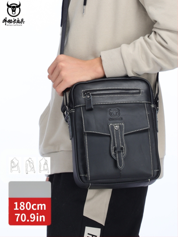 Vīriešu plecu soma Cow Captain Leather – augšējā slāņa liellopu āda, poliestera iekšpuse, iekšējie nodalījumi, pret zādzību funkcija, lielā ietilpība, pavasaris 2023