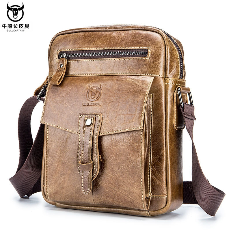 Vīriešu plecu soma Cow Captain Leather – augšējā slāņa liellopu āda, poliestera iekšpuse, iekšējie nodalījumi, pret zādzību funkcija, lielā ietilpība, pavasaris 2023