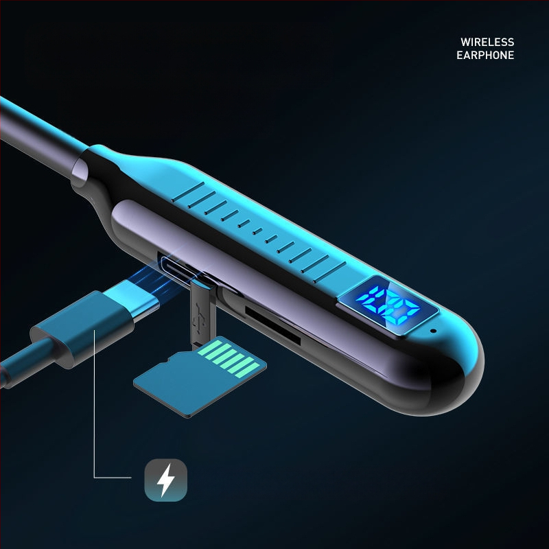 Bluetooth kakla austiņa – sporta modelis, stereo, Bluetooth 5.0, 10 m darbības rādiuss, akumulatora darbības laiks virs 8 stundām, IPX3