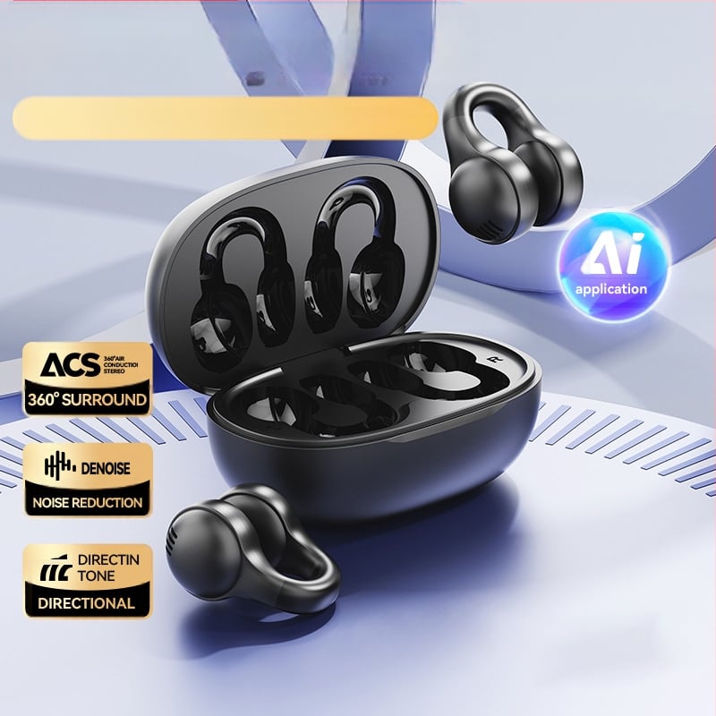 Air-conduction Bluetooth clip-in earphones с шумопотискане, Bluetooth 5.4, IPX4, обхват 10 m
