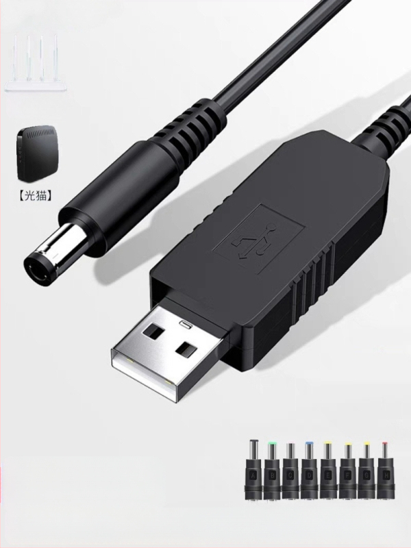 USB усилващ кабел за захранване 9V/12V към DC 5.5×2.1 мм, с 8 DC интерфейса