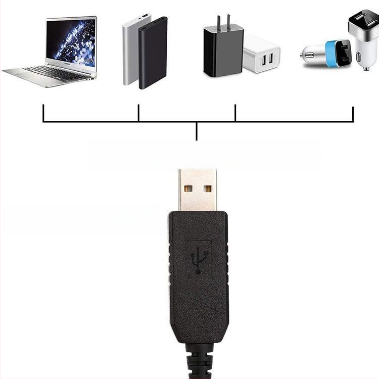 USB усилващ кабел за захранване 9V/12V към DC 5.5×2.1 мм, с 8 DC интерфейса