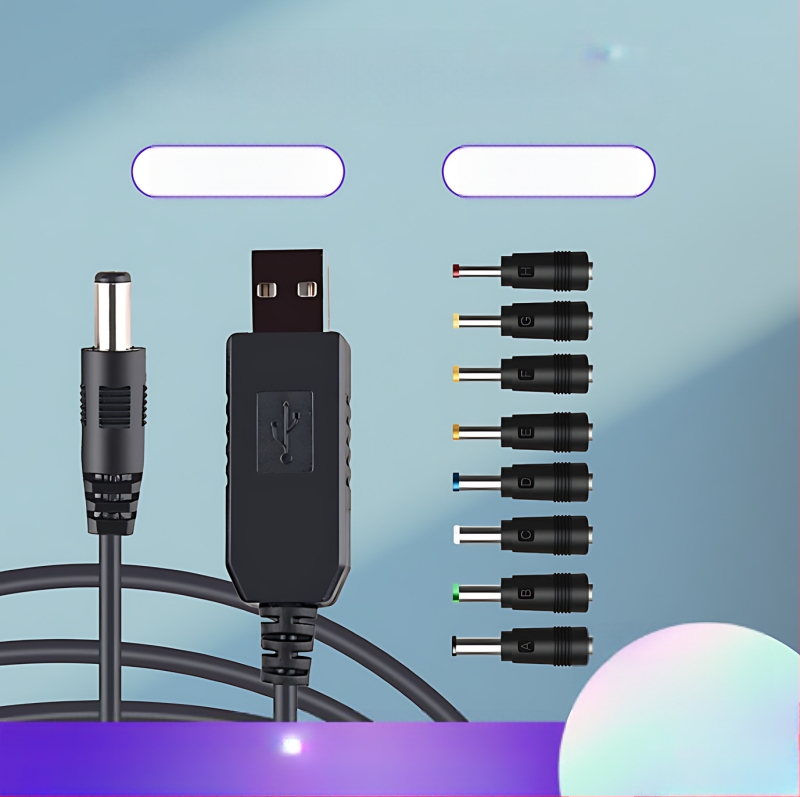 USB усилващ кабел за захранване 9V/12V към DC 5.5×2.1 мм, с 8 DC интерфейса