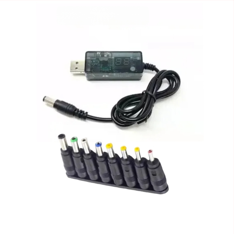 USB усилващ кабел за захранване 9V/12V към DC 5.5×2.1 мм, с 8 DC интерфейса