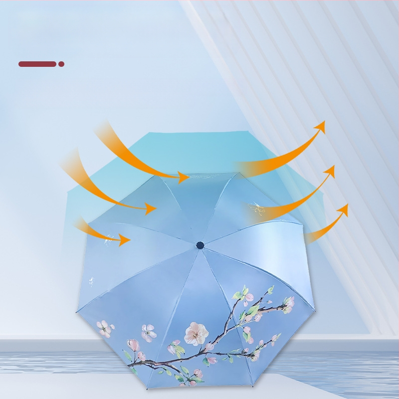 Saliekams saules lietussargs ar 8 ribām, UPF > 30, drukāts logotips, plastmasas rokturis