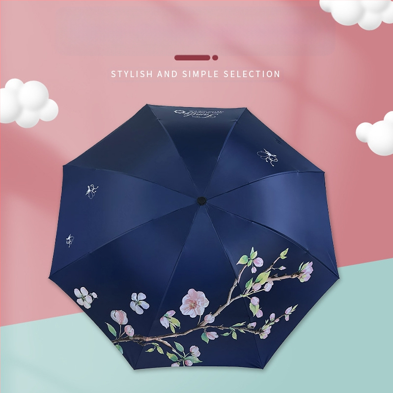 Saliekams saules lietussargs ar 8 ribām, UPF > 30, drukāts logotips, plastmasas rokturis