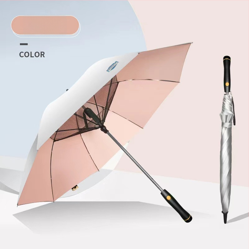 TTK чадър с вентилатор – многофункционален, автоматично отваряне, 8 ребра, алуминиев прът, ABS дръжка, 190T плат, дълга дръжка