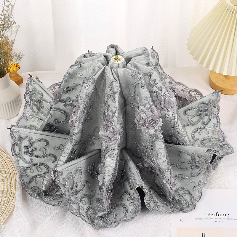 Sieviešu saules un lietus lietussargs ar mežģīņu izšuvumu un vinila pārklājumu, UPF>50, 8 ribām, 190T audums, manuāla aizvēršana