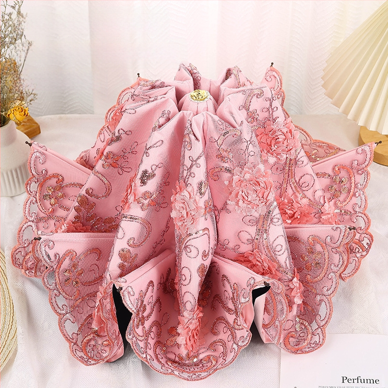 Sieviešu saules un lietus lietussargs ar mežģīņu izšuvumu un vinila pārklājumu, UPF>50, 8 ribām, 190T audums, manuāla aizvēršana