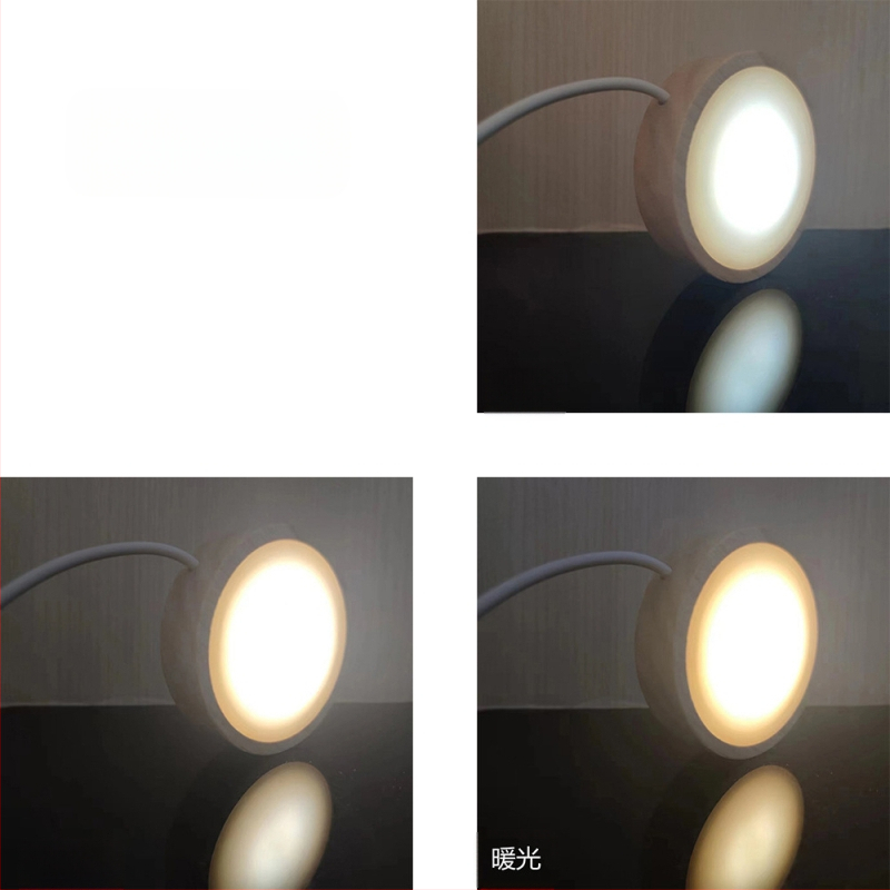 LED нощна лампа с основа от дъбово дърво и кръгла дифузионна плоча, модерен минималистичен декоративен елемент (дъбово дърво; дървен материал; кръгла дифузионна плоча; модерен минимализъм)