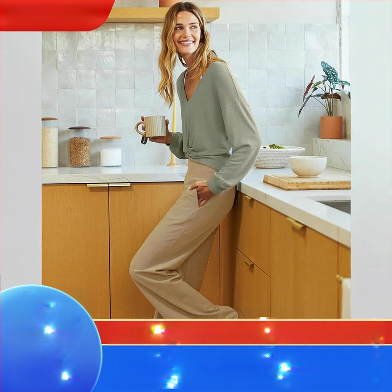 Γυναικείες φαρδιές παντελόνες με τσέπες, υψηλή μέση, φαρδιά γραμμή, μήκος 3/4, μικροελαστικότητα, ύφασμα chenille με spandex