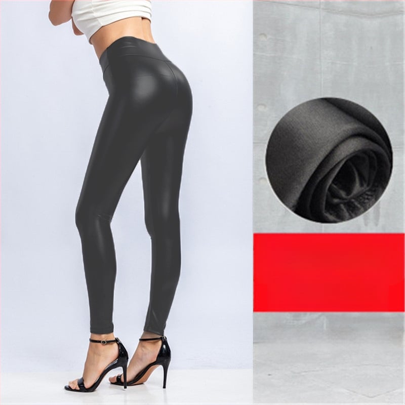 Sieviešu PU ādas legingi, augsta josta, elastīgs šaurs griezums, silti, rudens–ziemas