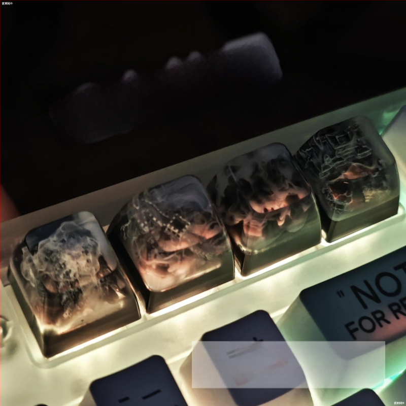 Keycap από ρητίνη για μηχανικό πληκτρολόγιο, με σχέδιο σε στυλ μελανιού: Μεγάλο Τείχος, βουνά και κοιλάδα