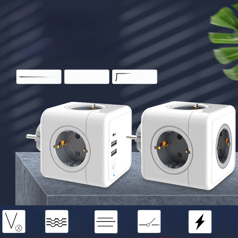 Европейски USB кубообразен разклонител, компактно мултифункционално устройство, 16A 220-240V 3680W, корпус от огнеупорен PC, фосфор бронзов проводник