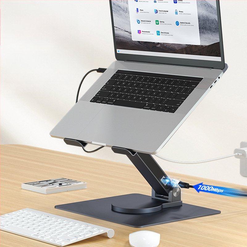 Стойка за лаптоп с хъб и PD зареждане 100W, ротационна, гигабитен порт, модели E13SU, E17SU, E17SU PRO