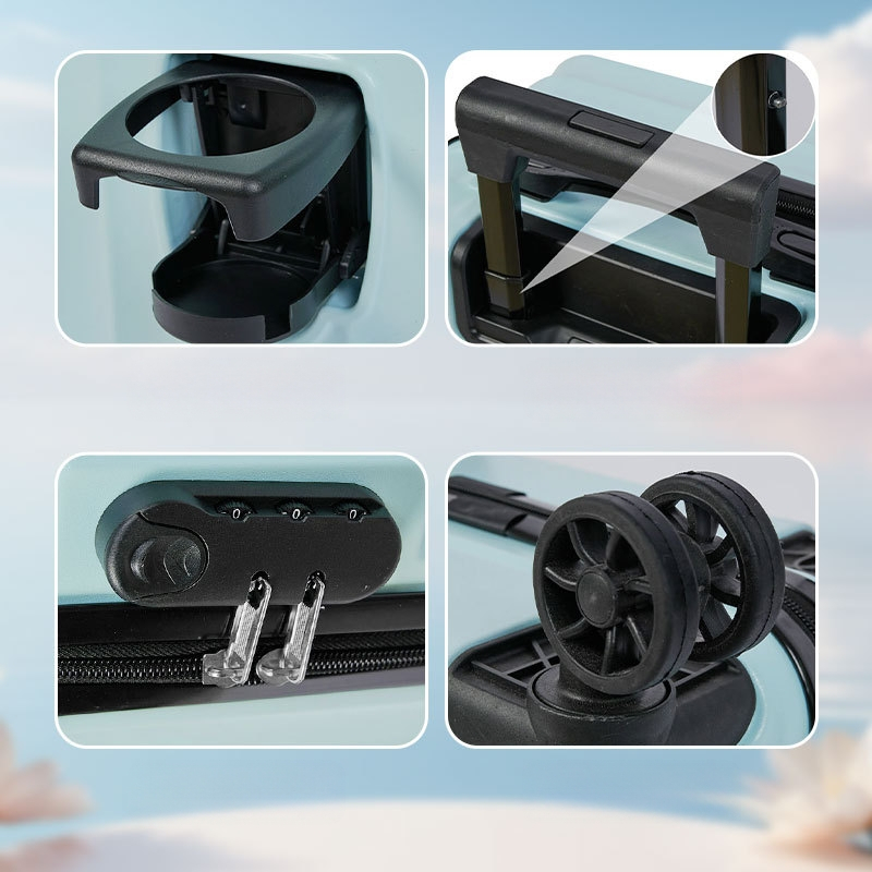 Matēts ceļojumu koferis 2024 ar krūzes turētāju, rāvējslēdzēja aizvērums, ABS/PC, universālie riteņi, pretzādzības aizsardzība