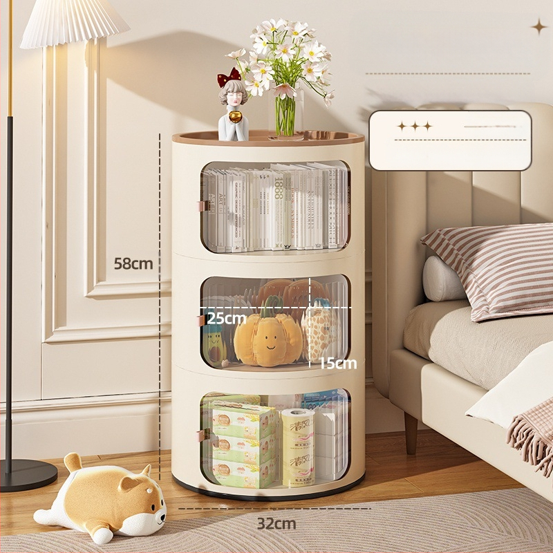 Кръгло нощно шкафче в кремав стил, пластмасово тяло, горна плоча от сланец, модел x-9657, готово за употреба