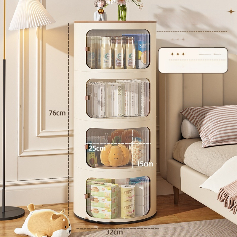 Кръгло нощно шкафче в кремав стил, пластмасово тяло, горна плоча от сланец, модел x-9657, готово за употреба