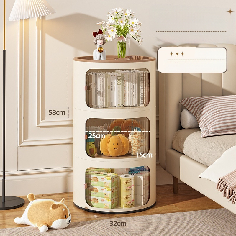 Кръгло нощно шкафче в кремав стил, пластмасово тяло, горна плоча от сланец, модел x-9657, готово за употреба