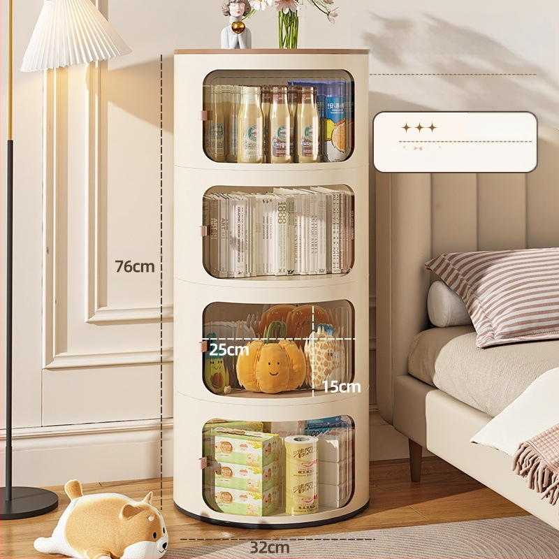 Кръгло нощно шкафче в кремав стил, пластмасово тяло, горна плоча от сланец, модел x-9657, готово за употреба