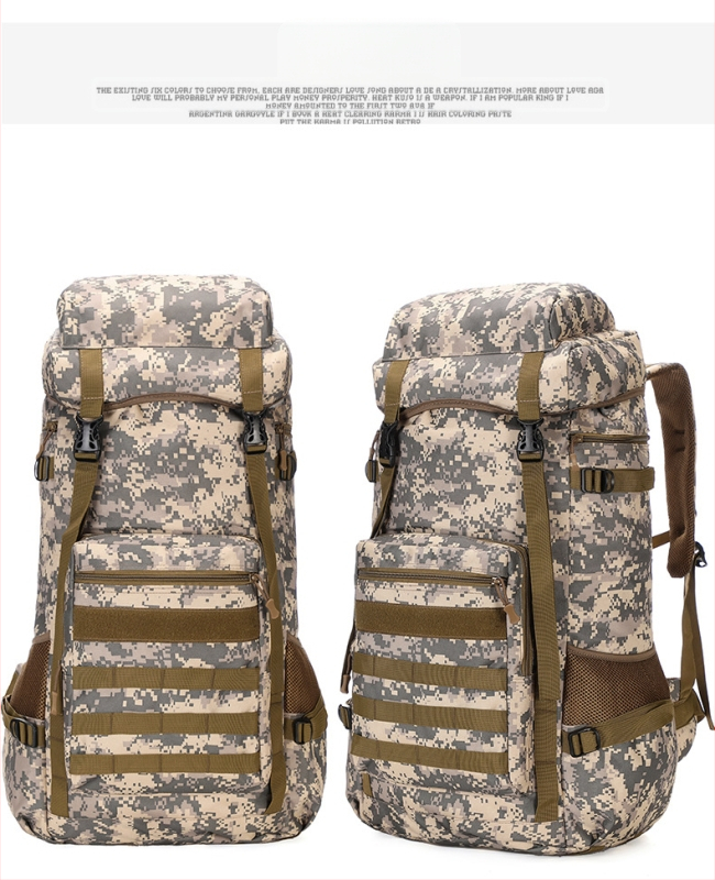 Pārgājumu mugursoma kalnu izbraucieniem – universāla, Oxford audums, gaisa spilvenu siksnas, poliestera oderes, svītrainais raksts, nodilumiem izturīgs, samazina slodzi