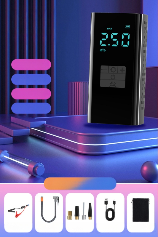 Pārvietojamā auto gaisa sūknis ar ārkārtas barošanas avotu — 14,8V, 100W, 25 L/min, digitālais displejs, riepas spiediena mērītājs