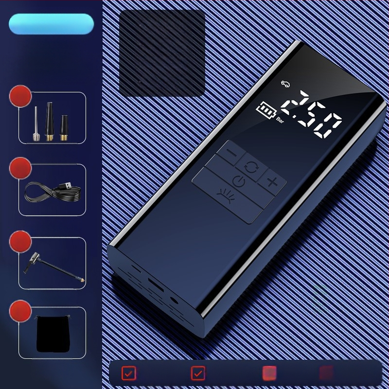 Pārvietojamā auto gaisa sūknis ar ārkārtas barošanas avotu — 14,8V, 100W, 25 L/min, digitālais displejs, riepas spiediena mērītājs