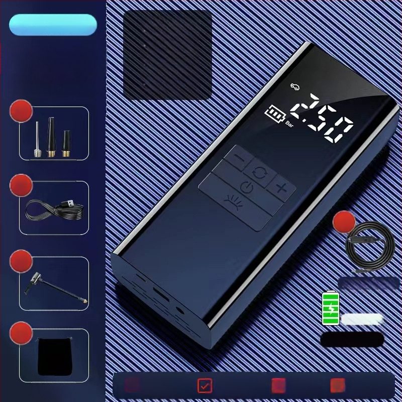 Pārvietojamā auto gaisa sūknis ar ārkārtas barošanas avotu — 14,8V, 100W, 25 L/min, digitālais displejs, riepas spiediena mērītājs