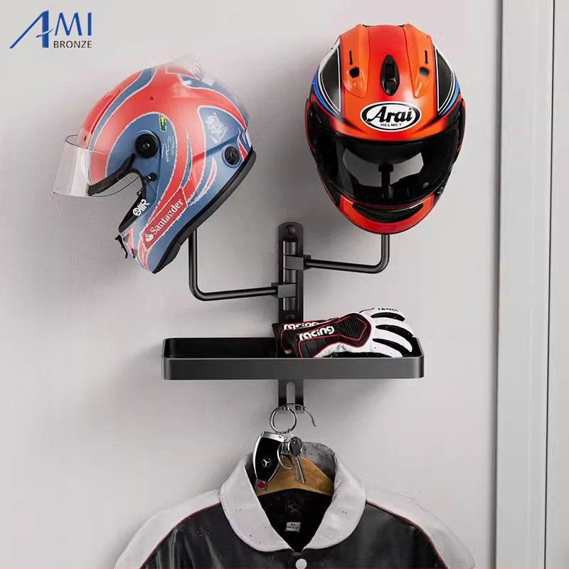 Мотоциклетен държач за каски – монтаж без пробиване, алуминиева сплав, модел 2510, стенен, товароподемност 10 кг