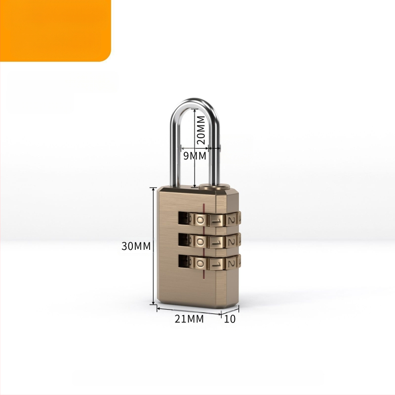 Κλειδαριά αποσκευών με αριθμητικό συνδυασμό τριών τροχών, χαλκός, μοντέλο: μικρή τρι-τροχική, πάχος ράβδου κλειδώματος 3 мм, απόσταση μεταξύ ράβδων 21 мм, τύπος: αριθμητικός, στυλ: μοντέρνος μινιμαλισμός