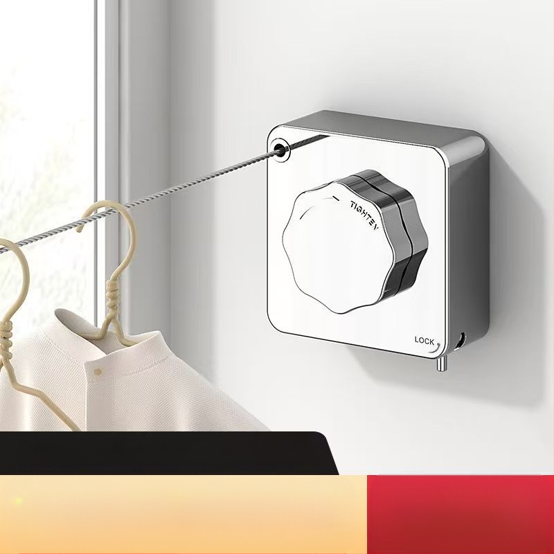 Balkona žāvēšanas aukla ar teleskopisku uzstādīšanu bez urbumiem — 304 nerūsējošā tērauda troses, ABS + alumīnija pamats