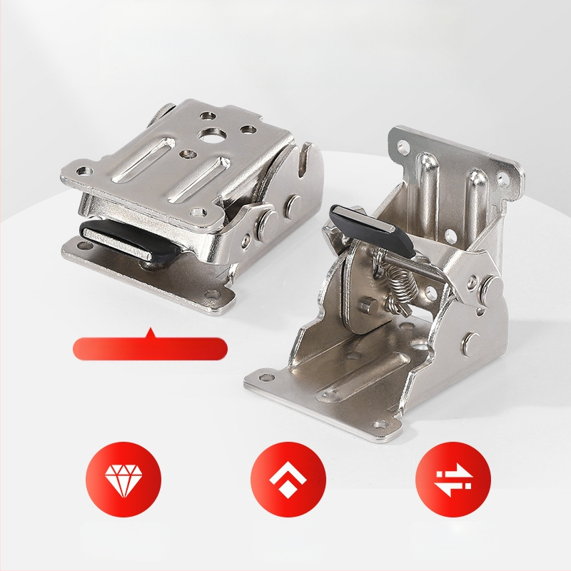 90° самозадържаща се сгъваща шарнир за мебели – за маси и табурети, от високопрочна стомана, щамповане, заклепване и покритие