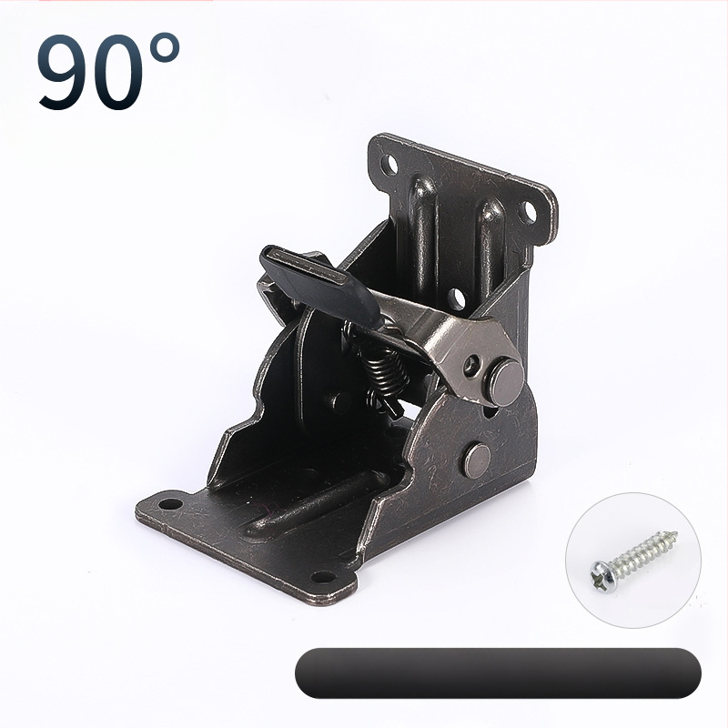 90° самозадържаща се сгъваща шарнир за мебели – за маси и табурети, от високопрочна стомана, щамповане, заклепване и покритие