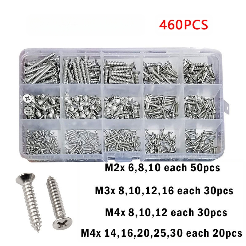 Disheng 304 неръждаема стомана конусовидни самонарезни винтове комплект, материал: неръждаема стомана, повърхност: бял финиш, продуктова класа: 4.8