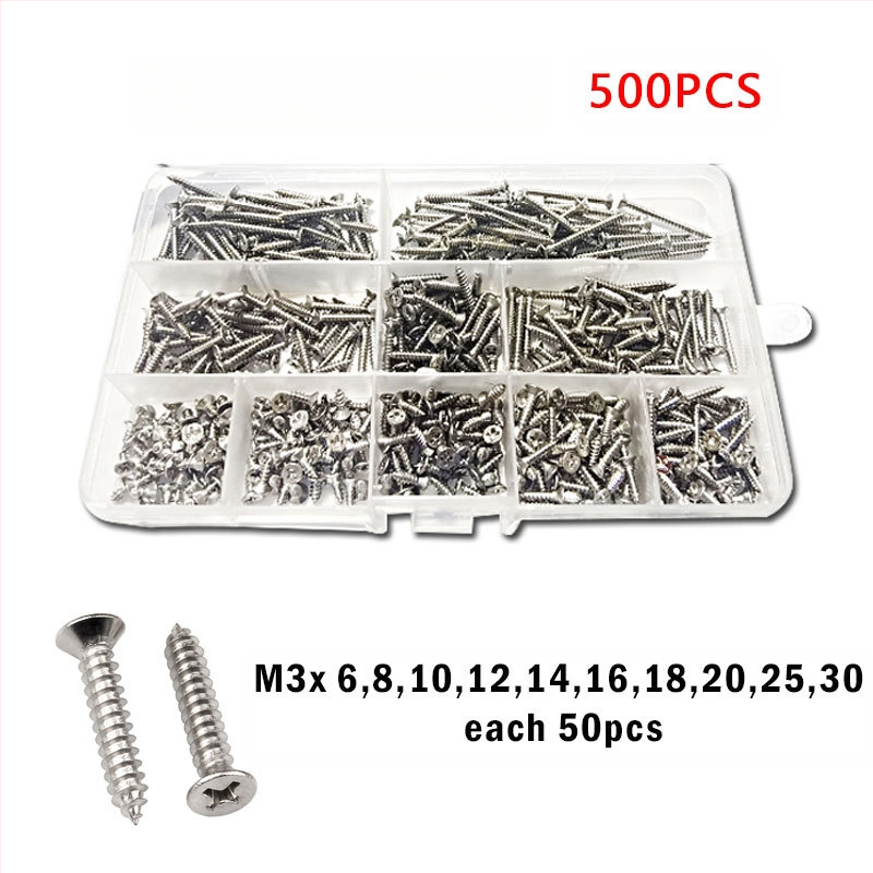 Disheng 304 неръждаема стомана конусовидни самонарезни винтове комплект, материал: неръждаема стомана, повърхност: бял финиш, продуктова класа: 4.8