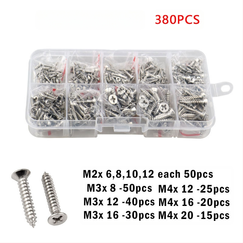 Disheng 304 неръждаема стомана конусовидни самонарезни винтове комплект, материал: неръждаема стомана, повърхност: бял финиш, продуктова класа: 4.8