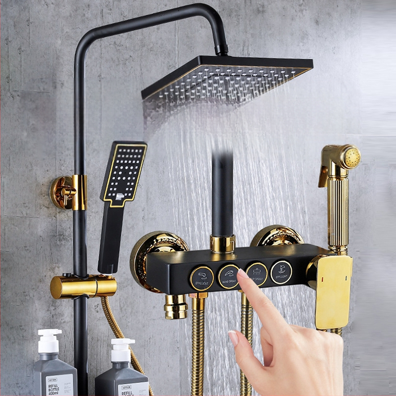 Σετ ντους με σώμα από ορείχαλκο, εγκατάσταση σε τοίχο, έλεγχος θερμοκρασίας με ψηφιακή οθόνη, σταθερή θερμοκρασία, μοντέλο KABEI-JS61