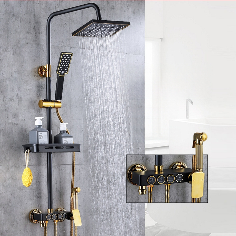 Σετ ντους με σώμα από ορείχαλκο, εγκατάσταση σε τοίχο, έλεγχος θερμοκρασίας με ψηφιακή οθόνη, σταθερή θερμοκρασία, μοντέλο KABEI-JS61