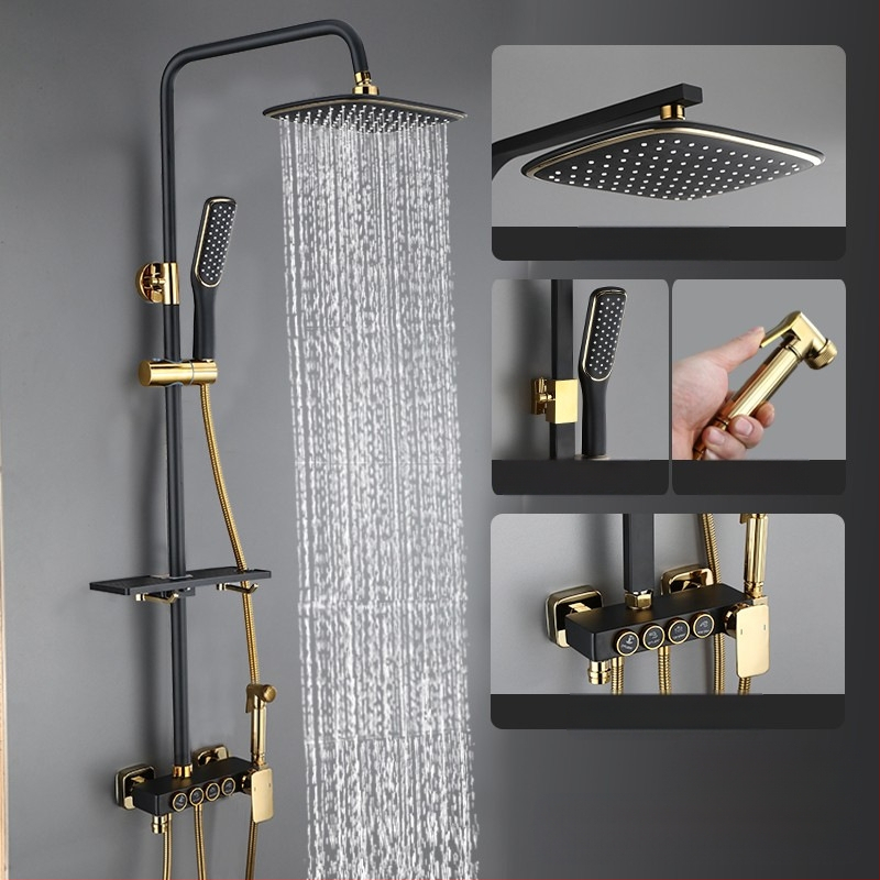 Σετ ντους με σώμα από ορείχαλκο, εγκατάσταση σε τοίχο, έλεγχος θερμοκρασίας με ψηφιακή οθόνη, σταθερή θερμοκρασία, μοντέλο KABEI-JS61