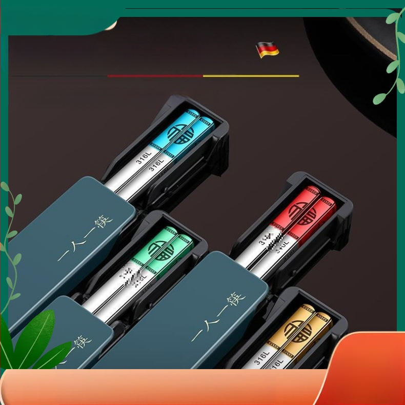 Палочки за хранене от хранителна класа 316 неръждаема стомана, преносим комплект за едно лице с кутия за съхранение