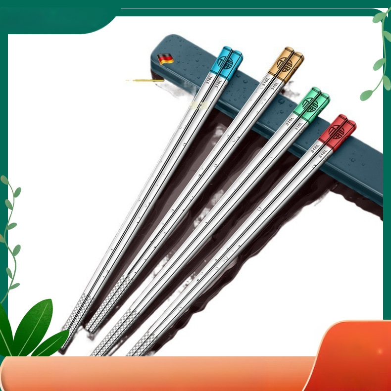 Палочки за хранене от хранителна класа 316 неръждаема стомана, преносим комплект за едно лице с кутия за съхранение