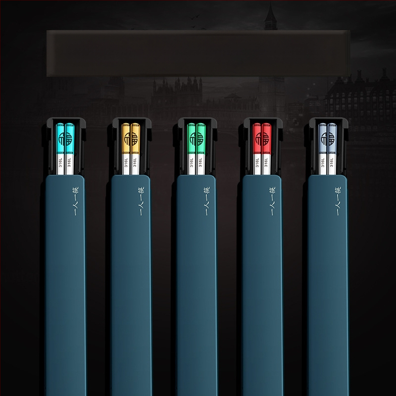 Палочки за хранене от хранителна класа 316 неръждаема стомана, преносим комплект за едно лице с кутия за съхранение