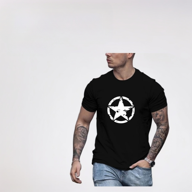 Ανδρική βαμβακερή κοντομάνικη μπλούζα με στρογγυλό λαιμό, ίσιο κόψιμο, 96% βαμβάκι, διαπνέουσα και ανθεκτική ύφανση, καλοκαίρι 2024