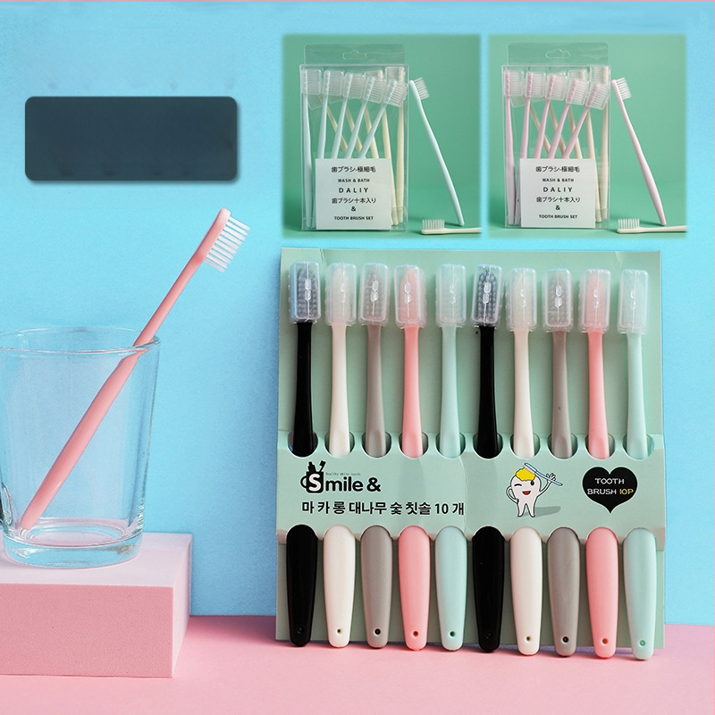 Σετ οδοντόβουρτσες για ζευγάρια με σχέδιο μακαρόν, 10 τεμάχια, μαλακές τρίχες από άνθρακα μπαμπού, χειροκίνητες οδοντόβουρτσες (μοντέλο MKLYS-001)