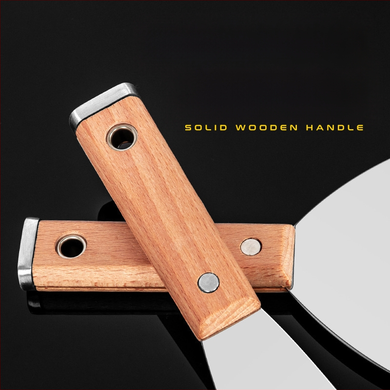 Шпакловъчен нож, японски стил, дебел лез от неръждаема стомана, дръжка от бук, тип плосък нож, за домашно декориране и почистване на пода